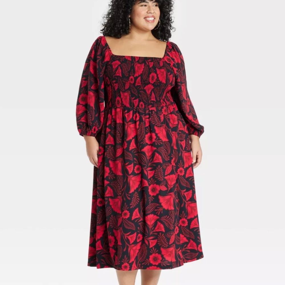 BNWT Latino Heritage Month Women's Long Sleeve Midi Smocked Dress